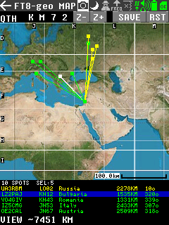 FT8 Geo Map zoomed into Europe with touch panning